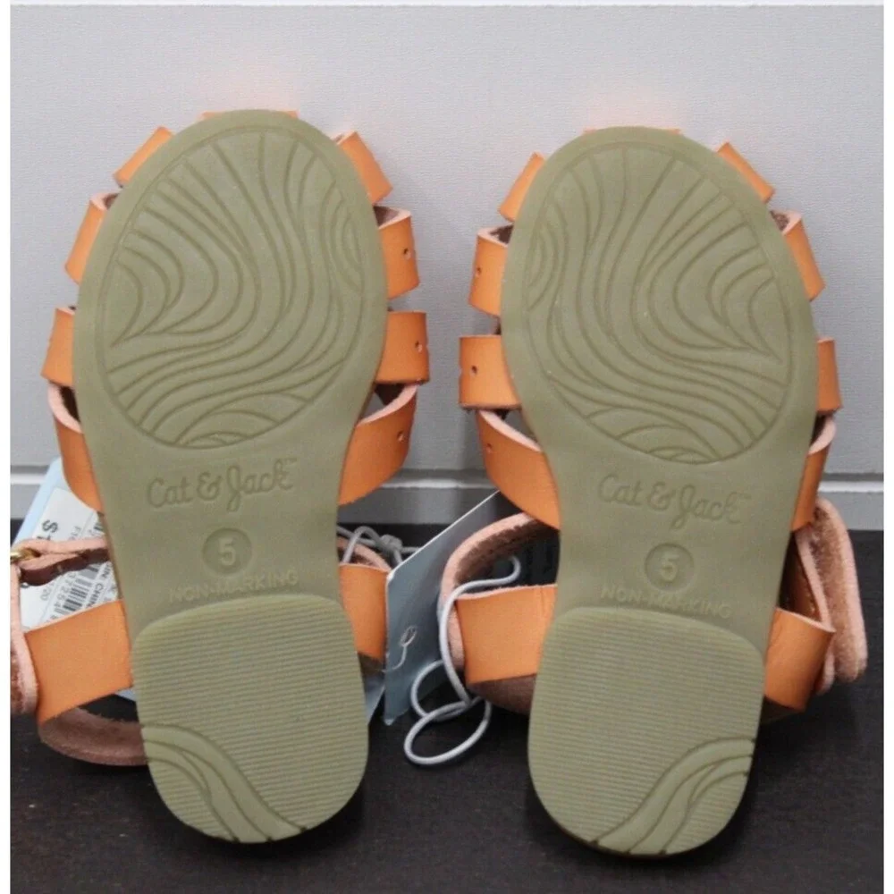 Cat Jack Orange Gladiator Sandals Toddler‎ Girls Size 5 Hook Loop Closure